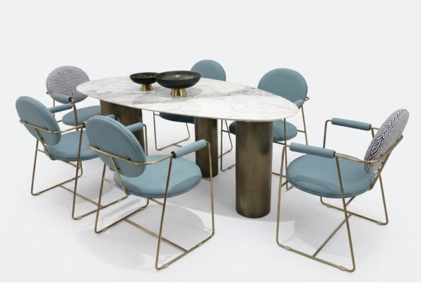 Esszimmer Designer Ovaler Esstisch weiß Luxus Edelstahl Tische Tisch