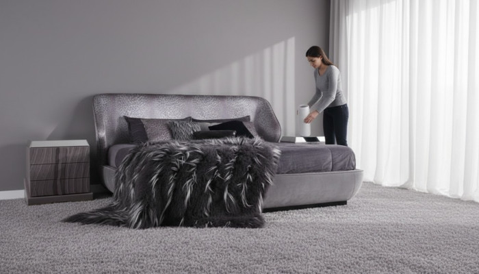  Graues Schlafzimmer Set Bett 2x Nachttische Designer Doppelbett Holz 3tlg