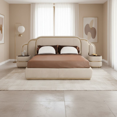 Beige Schlafzimmer Möbel Bett 2x Nachttische Holz Garnitur Luxus Set 3tlg