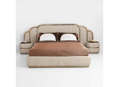 Beige Schlafzimmer Möbel Bett 2x Nachttische Holz Garnitur Luxus Set 3tlg