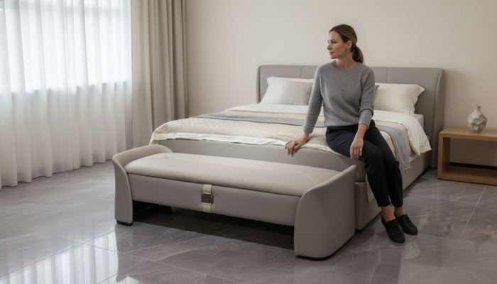 Grauer Schlafzimmer Hocker Holz Möbel Truhe Aufbewahrungs Truhen Fußhocker