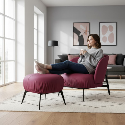 Sessel Hocker Wohnzimmer Design Modern Set Garnitur Polster Relax 2tlg.