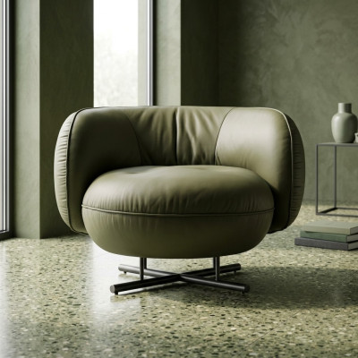 Sessel 1 Sitzer Kunstleder Lounge Luxus Polster Einsitzer Design Grau