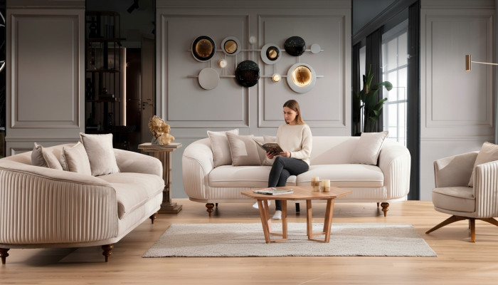Sofa Couch Samt Polster Sitz 321 Sitzer Garnitur Design Holz Sofas Neu