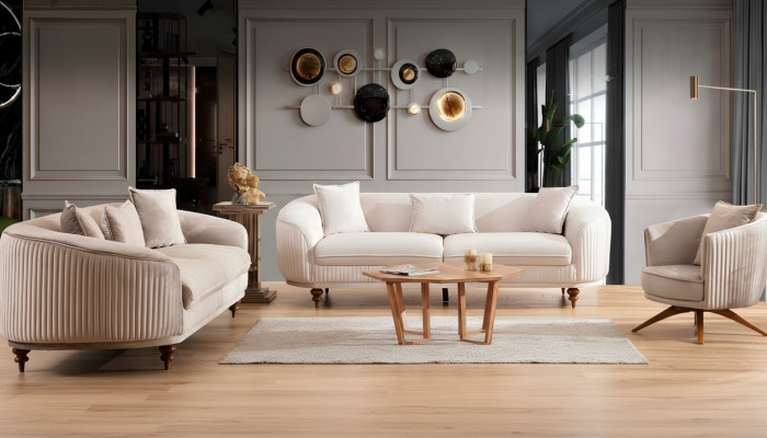 Sofa Couch Samt Polster Sitz 321 Sitzer Garnitur Design Holz Sofas Neu