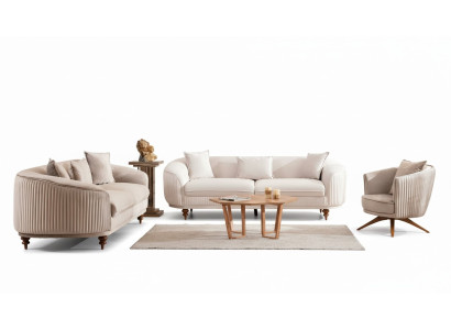 Sofa Couch Samt Polster Sitz 321 Sitzer Garnitur Design Holz Sofas Neu