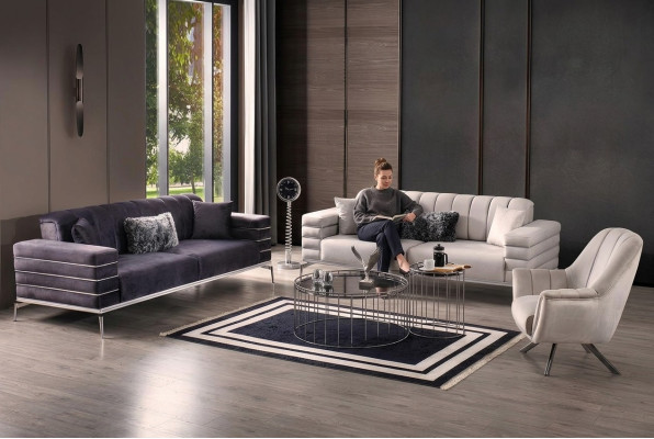 Sofa Samt Polster Sitz 3311 Design Sofas Metall Garnitur Couchen Neu