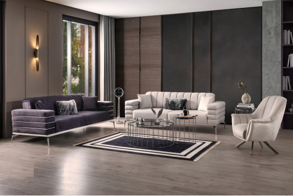 Sofa Samt Polster Sitz 3311 Design Sofas Metall Garnitur Couchen Neu