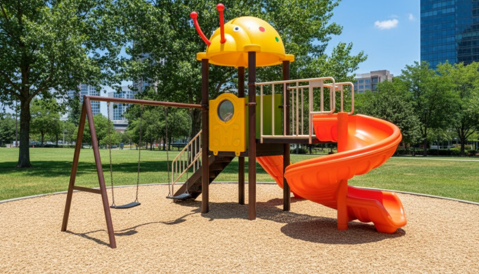 Kinderspielplatz mit Rutschen und Schaukeln Unterhaltung für Kinder