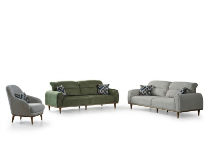 Sofagarnitur 3+1+1 Sitzer Wohnzimmer Set Komplett Textil Sofa Sessel Holz Neu
