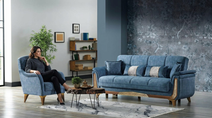 Sofagarnitur 3+1 Sitzer Sofa Set Komplett Textil Holz Wohnzimmer Luxus Sofa Neu