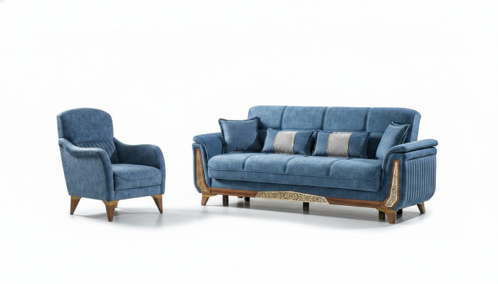 Sofagarnitur 3+1 Sitzer Sofa Set Komplett Textil Holz Wohnzimmer Luxus Sofa Neu