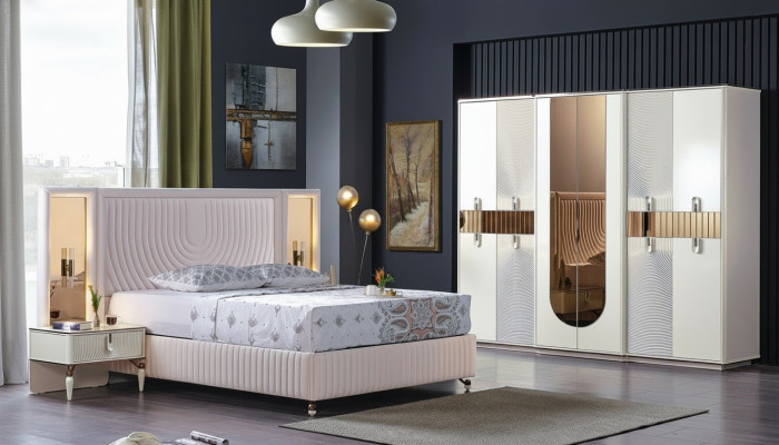 Luxus Schlafzimmer Set Bett 2x Nachttische Schrank Holz Komplettes Modern Neu