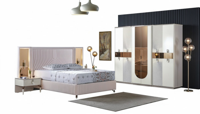 Luxus Schlafzimmer Set Bett 2x Nachttische Schrank Holz Komplettes Modern Neu