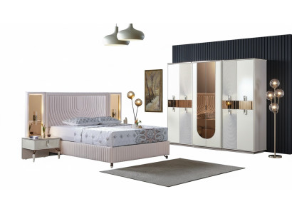 Luxus Schlafzimmer Set Bett 2x Nachttische Schrank Holz Komplettes Modern Neu