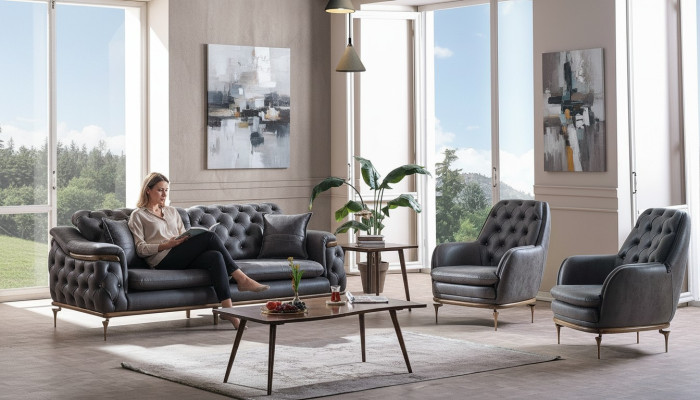 Stilvolles Chesterfield Wohnzimmer Set Sofagarnitur 3+1+1 sitzer Couch