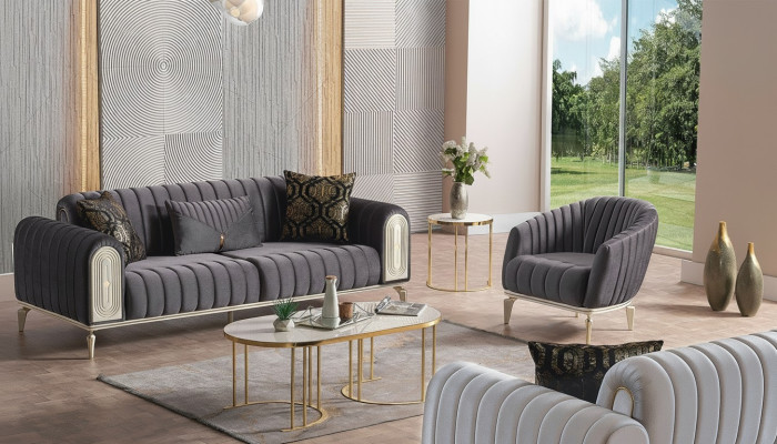 Schickes Möbel Sofagarnitur set 3+1 Couchtisch Sofagarnitur Sofas Sessel Grau