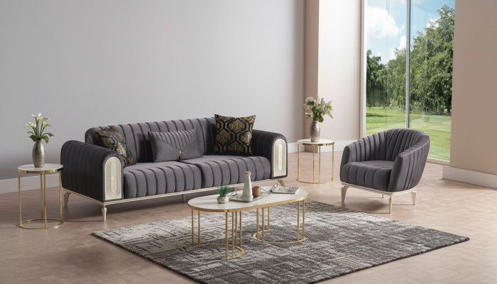 Sofagarnitur 3+1 Sitzer Sessel Garnitur Modern Relax Sessel Möbel Grau
