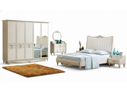 Luxus Schlafzimmer Set Bett + 2x Nachttische+Schrank+Kommode Komplettes Modern