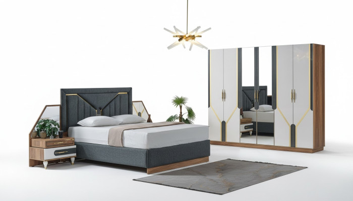 Schlafzimmer Set Bett + 2x Nachttische + Kleiderschrank Design Möbel 4 tlg. Neu