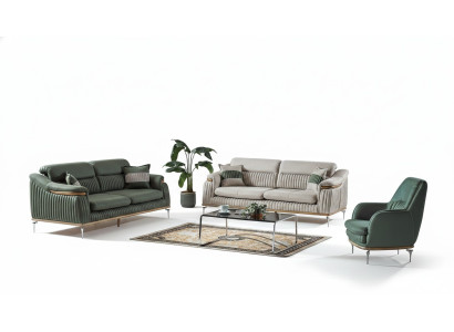 Sofagarnitur 3+3+1 Sitzer Wohnzimmer Set Komplett Textil Sofa Sessel Holz Eu