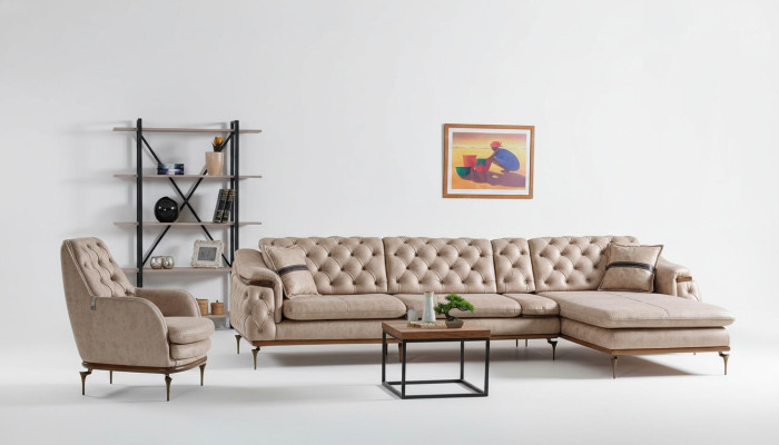 Luxus Wohnzimmer Set Sessel Ecksofa L Form Modern Set Chesterfield Komplett