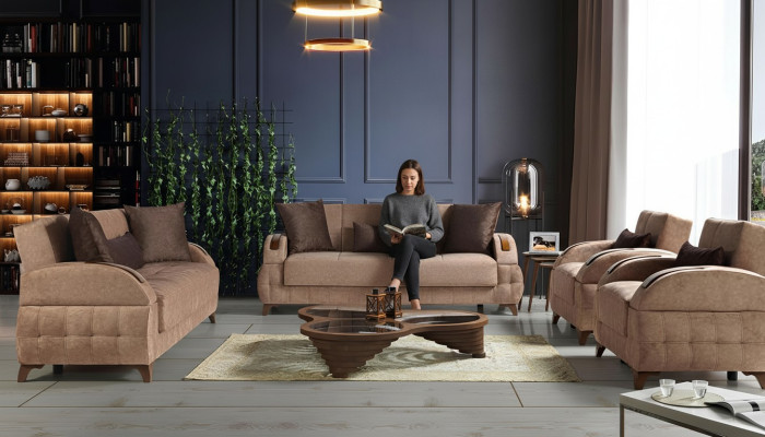 Designer Sofagarnitur 3+2+1+1 Sitzer Couch Polster Sitzpolster Braun Set