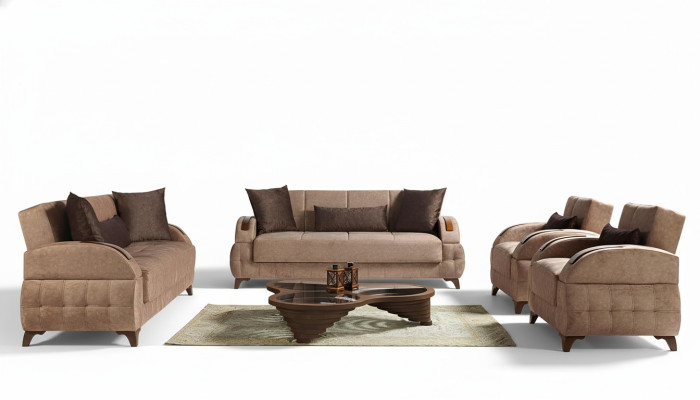 Designer Sofagarnitur 3+2+1+1 Sitzer Couch Polster Sitzpolster Braun Set