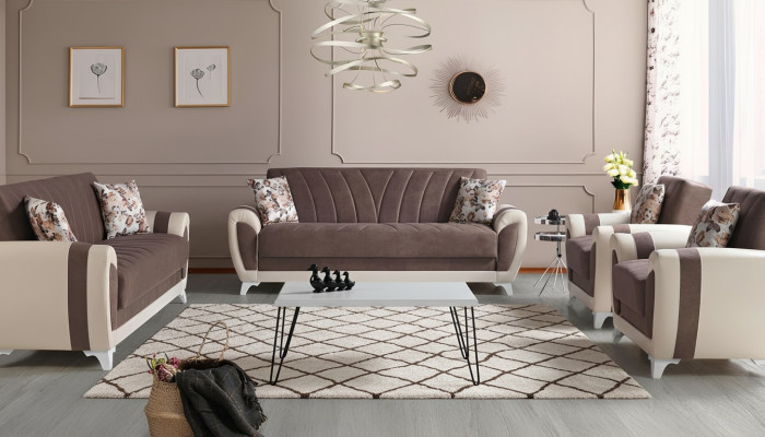 Schlafsofa Sofagarnitur 3+2+1+1 Sitzer Textil Sofa Sessel Komplett Set Braun