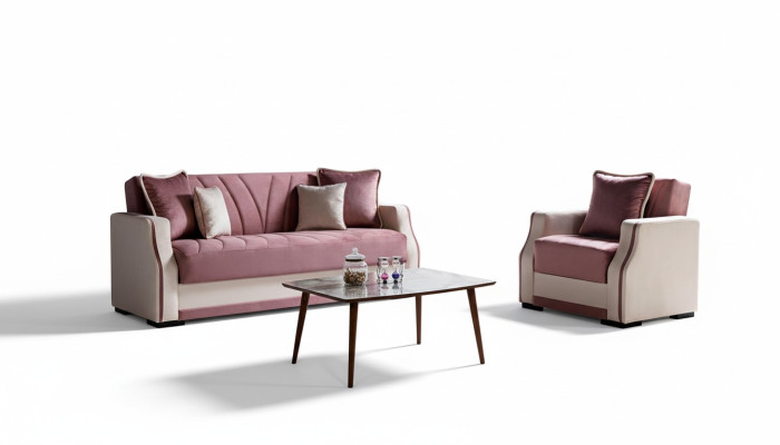 Sofagarnitur 3+1 Sitzer Textil Holz Sofa 3 Sitzer Modern Sessel Komplett Set Neu 3