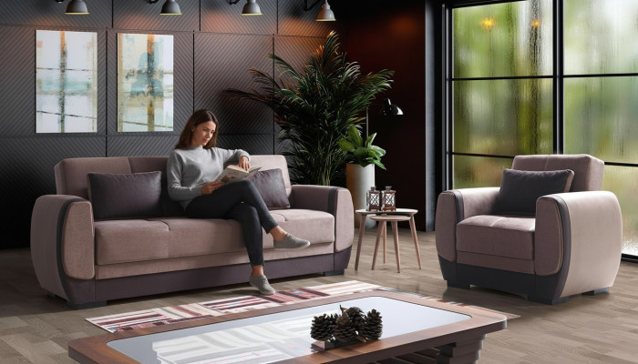 Sofagarnitur 3+1 Sitzer Textil Holz Sofa 3 Sitzer Modern Sessel Neu Komplett  Neu Set 