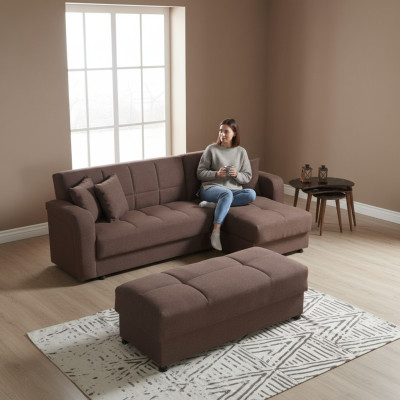 Luxus Wohnzimmer Set Hocker+ Ecksofa L-Form Modern Set Relax Komplett