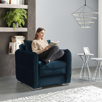 Design Sitzer Luxus Sessel Relax Textil Blau Farbe Sessel Club Lounge Modern