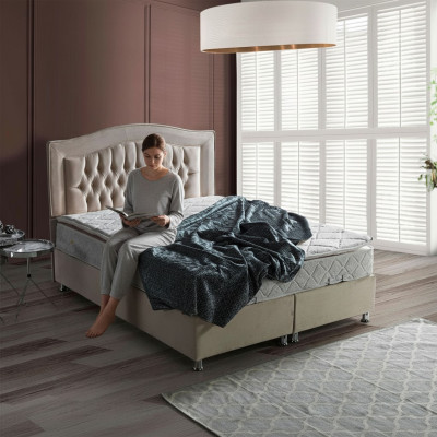 Bett Design Betten Luxus Beige Polster Schlafzimmer Möbel Silber Chesterfield