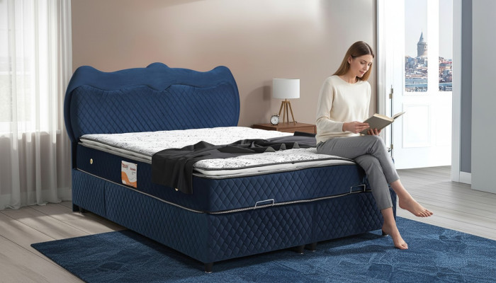Bett Design Betten Luxus Blau Polster Schlafzimmer Möbel Luxus Modern Boxspring