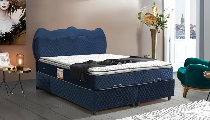 Bett Design Betten Luxus Blau Polster Schlafzimmer Möbel Luxus Modern Boxspring