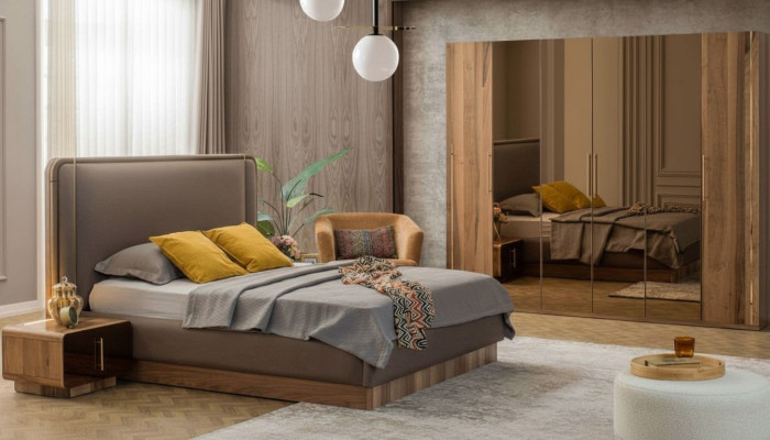 Luxus Schlafzimmer Set Bett + 2x Nachttische+Schrank Holz Komplettes Modern Neu