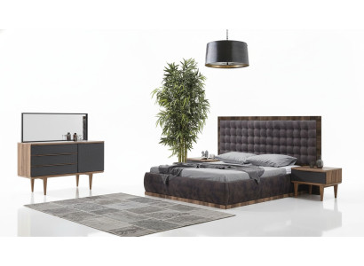 Schlafzimmer Set Bett + 2x Nachttische + Kommode + Spiegel Design Möbel 5tlg