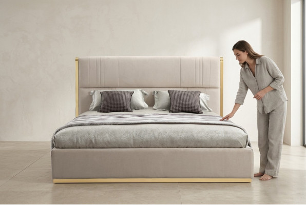 Bett Möbel Beige Schlafzimmer Möbel Design Betten Luxus Möbel Modern Holz Neu