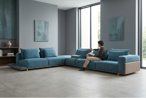 Blau Ecksofa L-Form Couch Wohnzimmer Luxus Stoffmöbel Luxus Design Neu