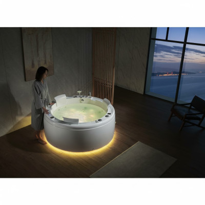 Luxus Whirlpool Badewanne Runde Wanne Licht Wasserfall LED-Beleuchtung 