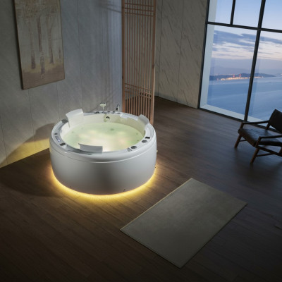 Luxus Whirlpool Badewanne Runde Wanne Licht Wasserfall LED-Beleuchtung 