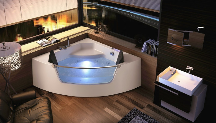 Whirlpool Badewanne Glas LED Licht Armaturen Eckbadewanne Wanne Badewanne