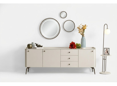 Luxusný biely tvarovaný jedálenský bufet, elegantný bufet