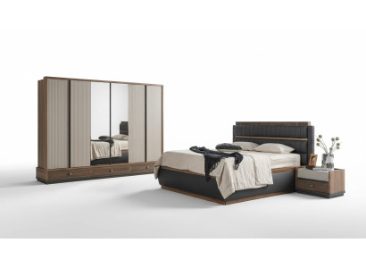 Zweifarbige Schlafzimmer Designer Garnitur Doppelbett Schrank Kommode