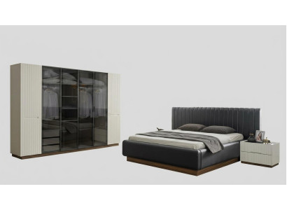 Stilvolle Schlafzimmer Designer Garnitur Textil Doppelbett Edler Schrank