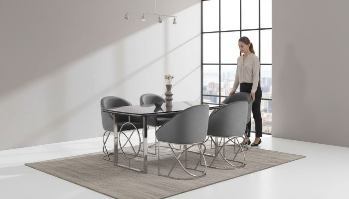 Modernes Esszimmer Möbel luxuriösen Esstisch + 6x Stühle Tisch Stühle