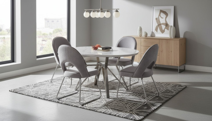 Luxus Esszimmer set Esstisch 4x Stühle Holz Stuhl Textil Essgruppe Garnitur Neu