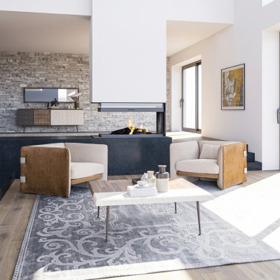 Wohnzimmer Set 3tlg 2x Beige Sessel Polstermöbel Luxus Holz Couchtisch