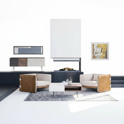 Wohnzimmer Set 3tlg 2x Beige Sessel Polstermöbel Luxus Holz Couchtisch